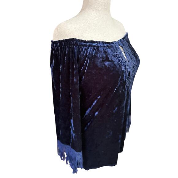 Y2K Velvet Velour Fringe Off Shoulder Peasant Top L/XL Whimsigoth Dark Fairy - Picture 6 of 11